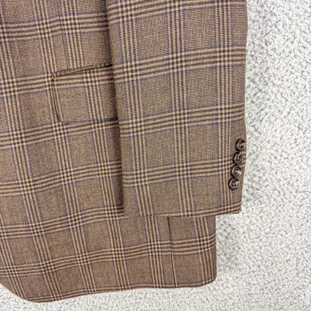 Jos A Bank Signature Blazer Mens‎ 44L Brown Plaid 100% Wool Sport Coat Jacket